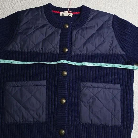 Boden Short Quilted Knitted Jacket Navy Wool Blend US 8 NWT - Picture 5 of 11